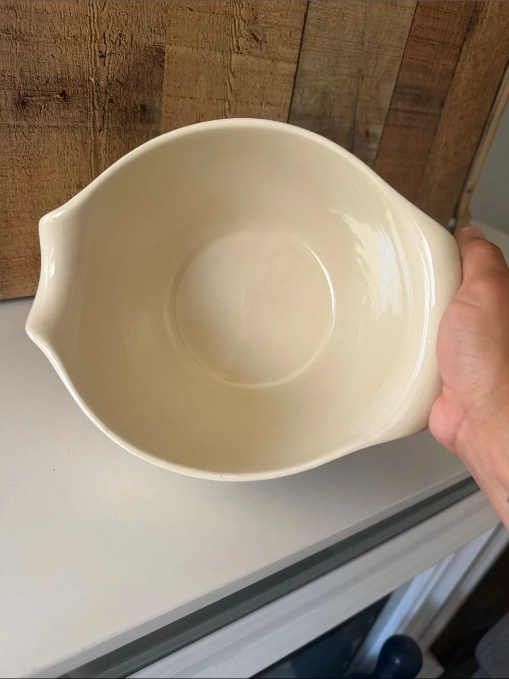 VTG McCoy Pottery Model 129~ 2 Quart Cream Batter Bowl Pink and Blue Stripe